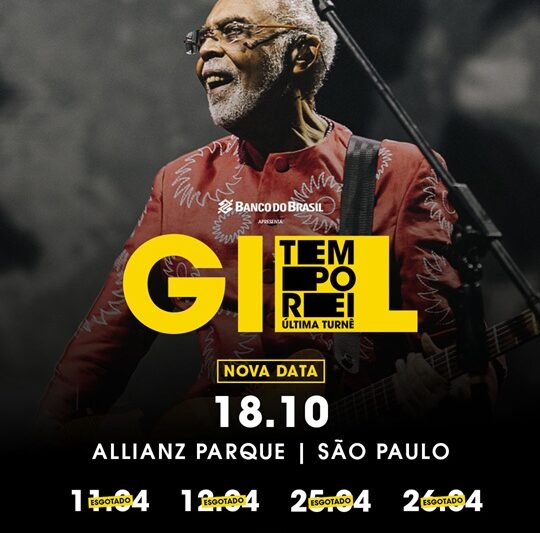 Gilberto Gil anuncia nova apresentação da turnê TEMPO REI em São Paulo após esgotar quatro datas